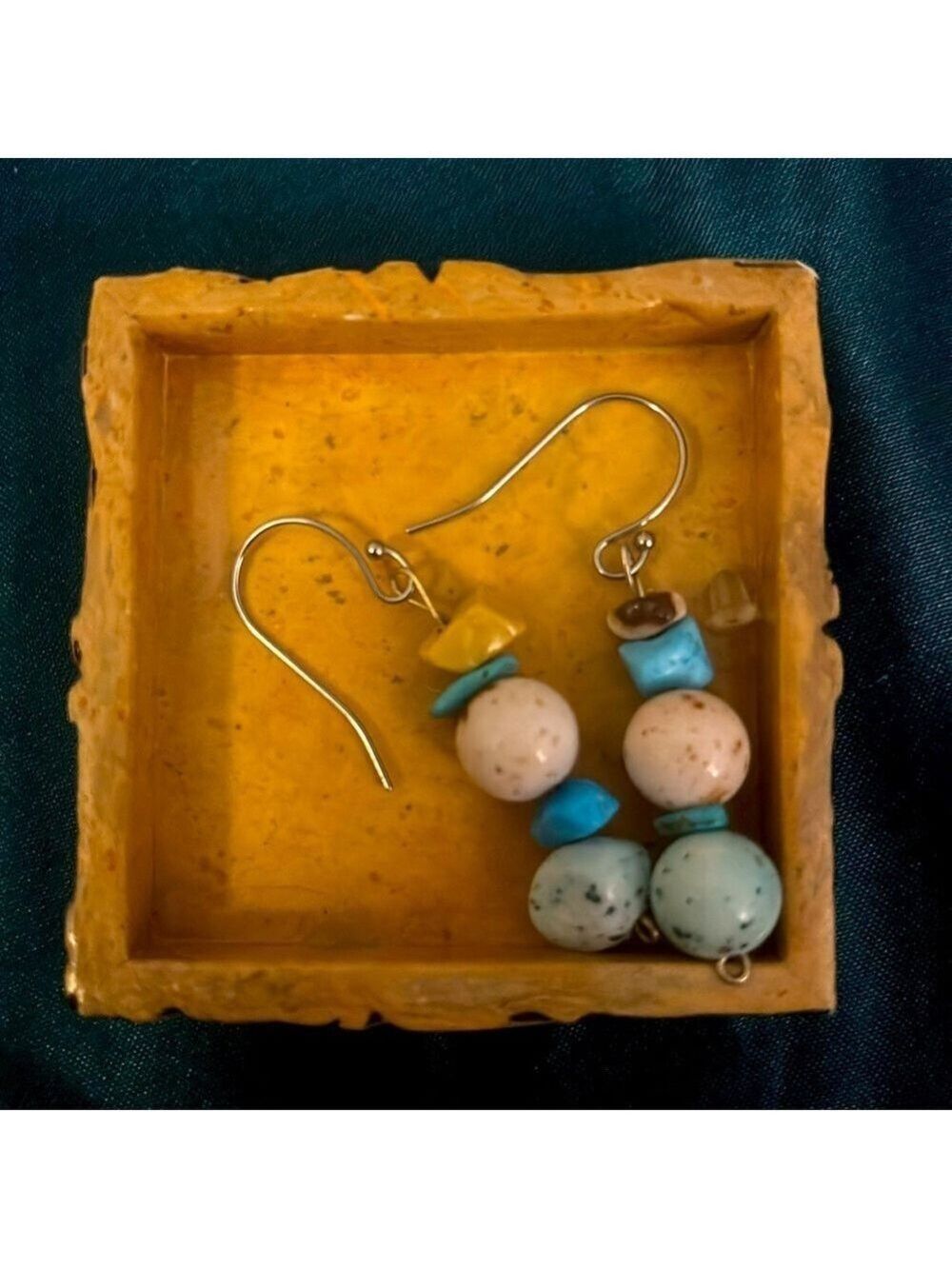 Designed And Hand Crafted By My Daughter At 4yo Mookite & Howlite Chip Earrings